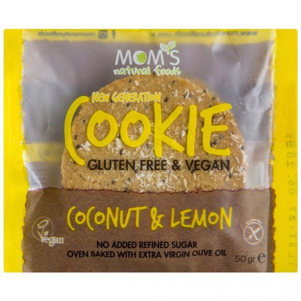 Mom's Natural Foods Cookıe Gluten Free & Vegan Coconut & Lemon 50g e ürün görseli 1