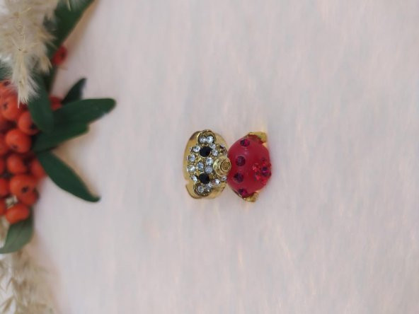 Rose Renk Fare Figürlü Yüzük Kırmızı Kristalli Ayarlanabilir Çocuk Yüzük