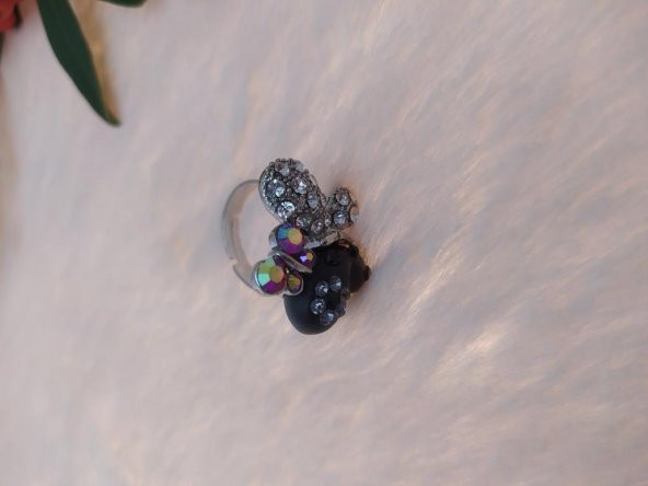 Gümüş Renk Kelebek Figürlü Yüzük Kristalli Ayarlanabilir Çocuk Yüzük - 2