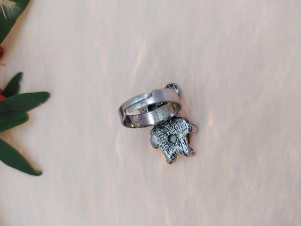 Gümüş Renk Ayı Figürlü Yüzük Kristalli Ayarlanabilir Çocuk Yüzük - Resim 3