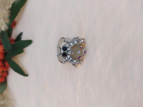 Yüzük Gümüş Renk Uğurböceği Figürlü Yüzük Kristalli Ayarlanabilir Çocuk Yüzük ürün görseli