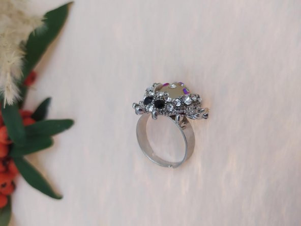 Yüzük Gümüş Renk Uğurböceği Figürlü Yüzük Kristalli Ayarlanabilir Çocuk Yüzük - Resim 2