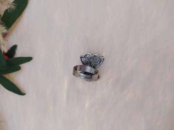 Gümüş Renk Fare Figürlü Yüzük Yeşil Kristalli Ayarlanabilir Çocuk Yüzük - 3