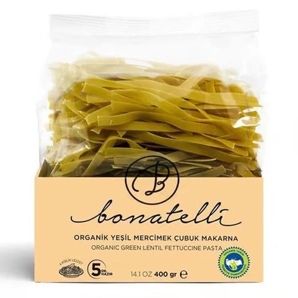 Bonatelli Organik Makarna Yeşil Mercimek Unlu Çubuk Makarna 400 g e - 1