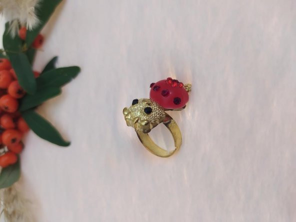 Rose Renk Ayı Figürlü Yüzük Kristalli Ayarlanabilir Çocuk Yüzük - 2