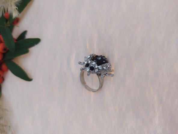 Gümüş Renk Ağustos böceği Yüzük Kristalli Ayarlanabilir Çocuk Yüzük - 2