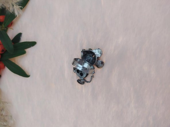 Gümüş Renk Fare Figürlü Yüzük Kristalli Ayarlanabilir Çocuk Yüzük - 3