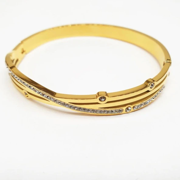 Altın Renk Sarmal Taşlı Kadın Bileklik - 5