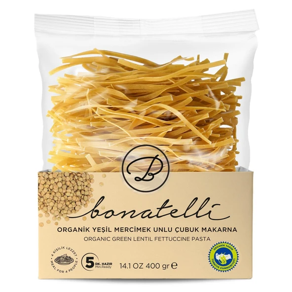 Bonatelli Organik Makarna Yeşil Mercimek Unlu Çubuk Makarna 400 g e