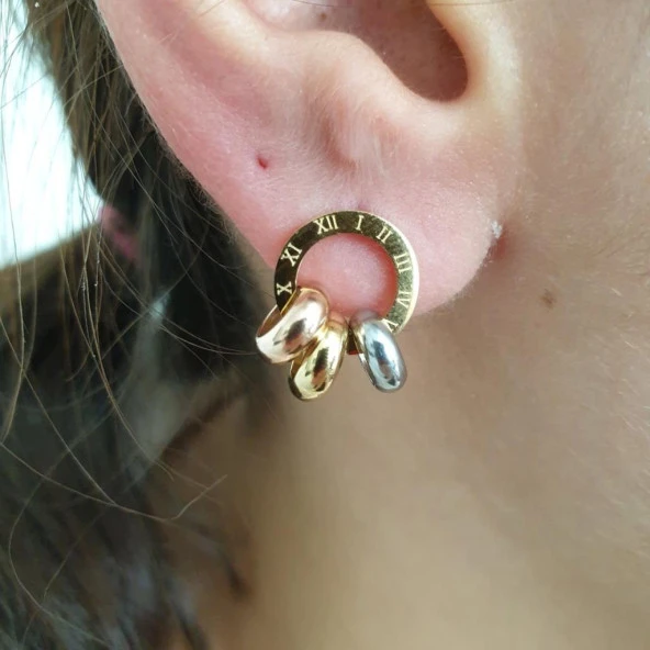 Roma Rakamlı Üçlü Halkalı Küpe - 9