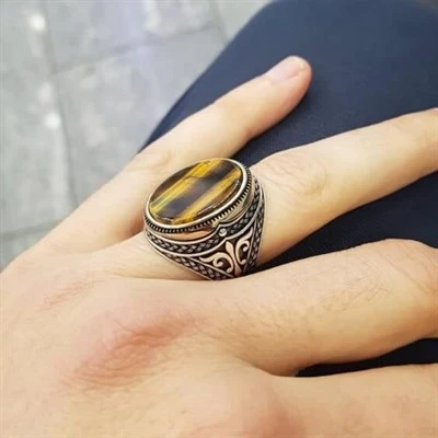 Kaplan Gözü Taşlı Erkek Yüzük ürün görseli