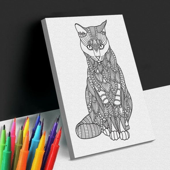 Elçi Kedi Mandala Boyama Tuval Seti 40x50 Cm - 1