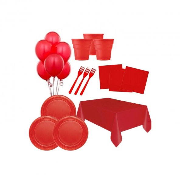 Roll-Up Kırmızı Doğum Günü Malzemeleri - 20 Li Ekonomik Set