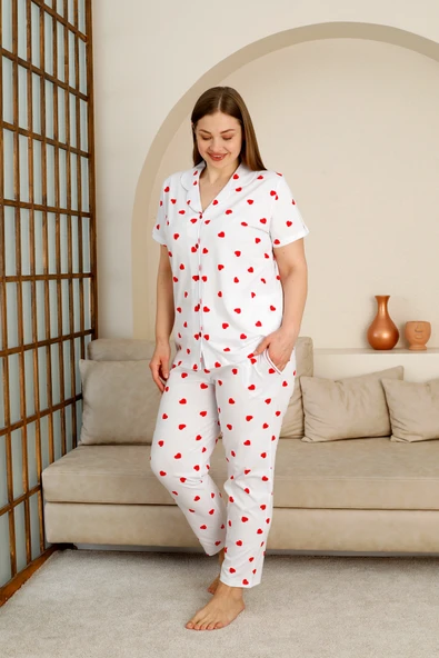 %100 Pamuk Düğmeli Kadın Pijama Takımı – Rahat ve Şık Gömlek Pijama Tasarımı - Geniş Beden Aralığı - 3