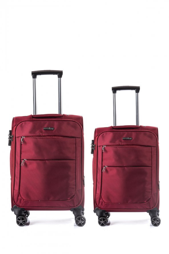 2li Valiz Seti Ççs Kumaş Orta Boy ve Kabin Boy Bordo 2li Set