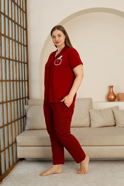 %100 Pamuk Düğmeli Kadın Pijama Takımı – Rahat ve Şık Gömlek Pijama Tasarımı - Geniş Beden Aralığı - 7