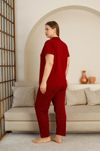 %100 Pamuk Düğmeli Kadın Pijama Takımı – Rahat ve Şık Gömlek Pijama Tasarımı - Geniş Beden Aralığı - 8