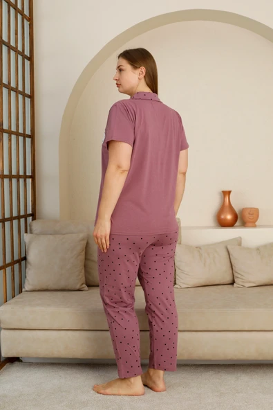 %100 Pamuk Düğmeli Kadın Pijama Takımı – Rahat ve Şık Gömlek Pijama Tasarımı - Geniş Beden Aralığı - 12