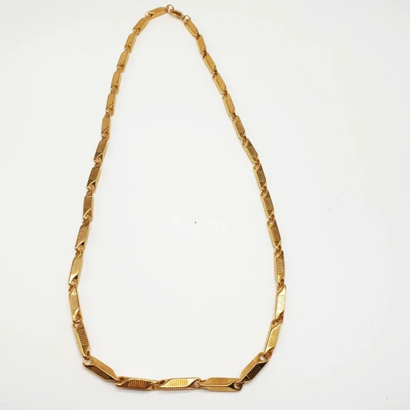 Kalın Model Çizgili Altın Renk Erkek Zincir - 12