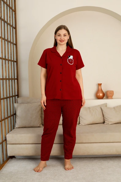 %100 Pamuk Düğmeli Kadın Pijama Takımı – Rahat ve Şık Gömlek Pijama Tasarımı - Geniş Beden Aralığı - 6