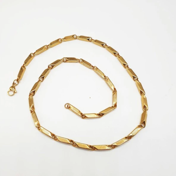 Kalın Model Çizgili Altın Renk Erkek Zincir - 4