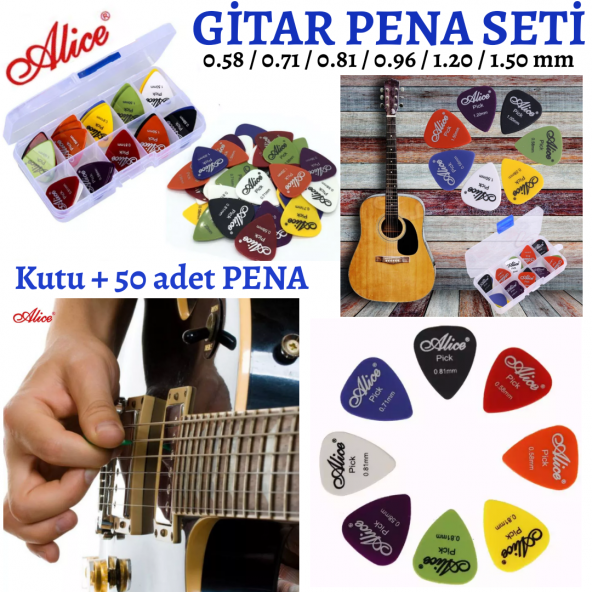 Alice Gitar Pena Takımı (50 ad PENA + Saklama Kutusu)