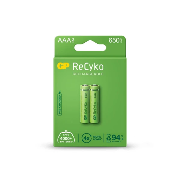 GP RECYKO Şarjlı Pil AAA İnce Kalem 650 Mah Ni-Mh 2Li Paket ürün görseli 1