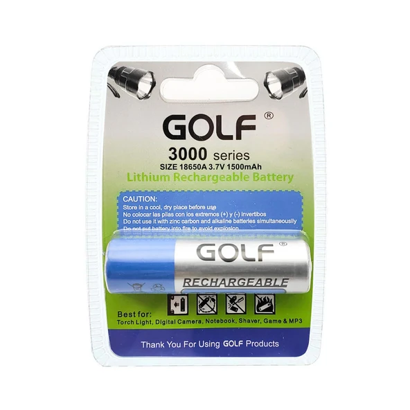 GOLF Şarjlı Pil 3.7 Volt 1500 Mah 3000 Series 18650 Başlıklı Li-İon