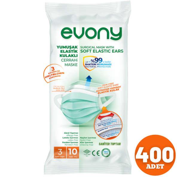 Evony Cerrahi Maske 10 Lu 40 Paket = 400 Adet Hayat Kimya