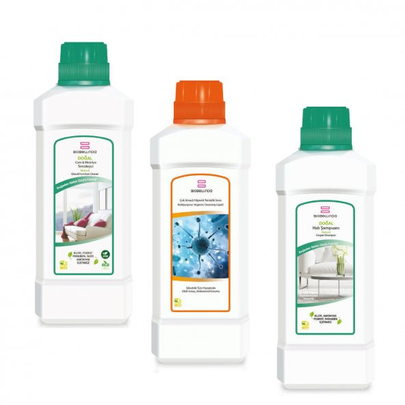 BioBellinda Cam & Mobilya Temizleyici + Çok Amaçlı Hijyenik Temizleme Sıvısı + Halı Şampuanı