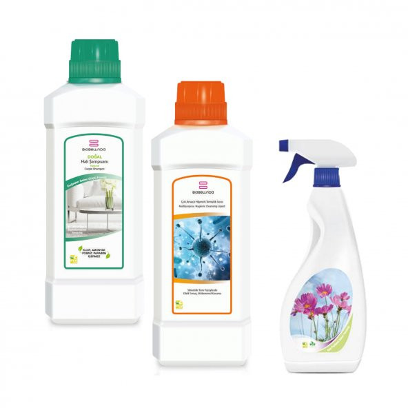 BioBellinda Halı Şampuanı + Çok Amaçlı Hijyenik Temizleme Sıvısı + Oda Parfümü Bahar Ferahlığı