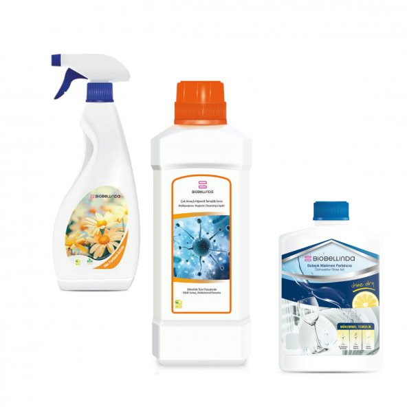 BioBellinda Oda Parfümü Activia + Çok Amaçlı Hijyenik Temizleme Sıvısı + Bulaşık Makinası Parlatıcısı