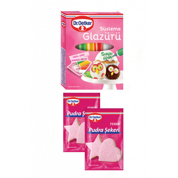 Dr. Oetker Süsleme Glazürü (4 Tüp X19 G.) + Pembe Pudra Şekeri 2 Paket X 15 G.)