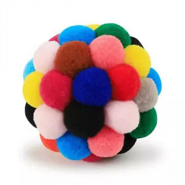 Renkli Ponpon Top Kedi Oyuncagı 7cm - 4