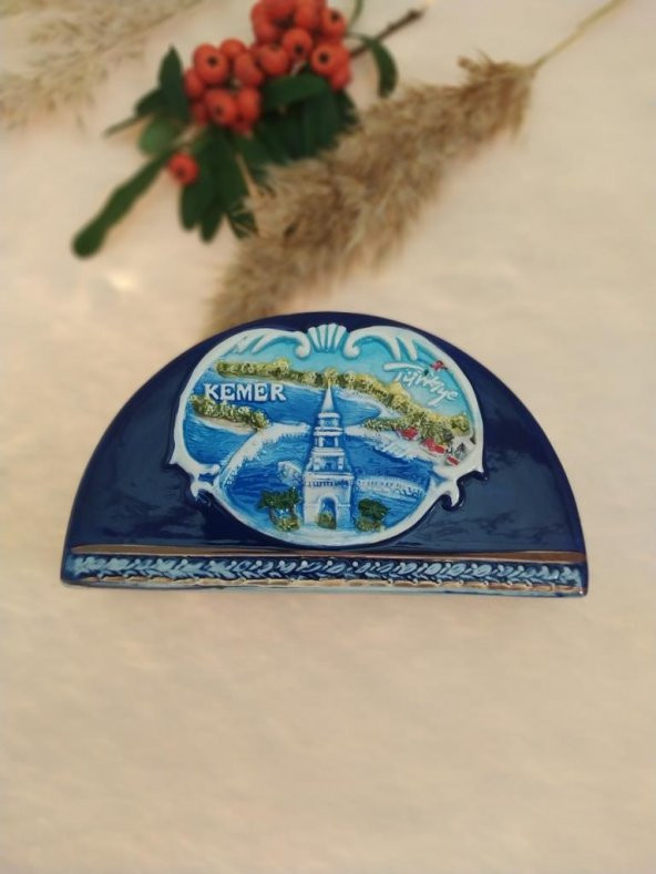 Hdmarketim Otantik Seramik Peçetelik Kemer Temalı El İşi Boyama - 2