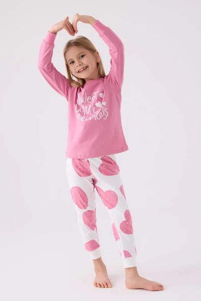 Roly Poly 3470 Sweet Little Princess Kız Çocuk Karanfil Uzun Kol Pijama Takım - Resim 3