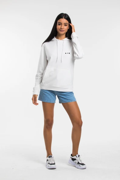 Kadın Kapşonlu Rahat Kalıp  İnce AR Baskılı Swetashırt spr24swk122 - Resim 5