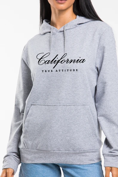Kadın Kapşonlu Rahat Kalıp İnce El Yazılı Californıa Baskılı Swetashırt spr24swk121 - Resim 5