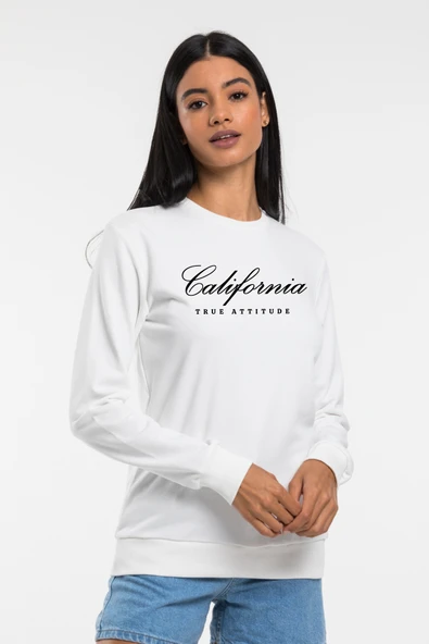 Kadın Bisiklet Yaka Regular Kalıp İnce Californıa  Baskılı Sweatshırt SPR24SWK125 - Resim 4
