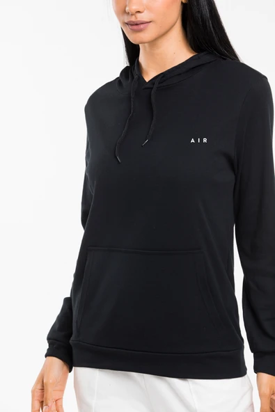 Kadın Kapşonlu Rahat Kalıp  İnce AR Baskılı Swetashırt spr24swk122 - Resim 2