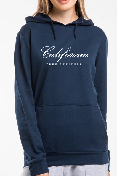 Kadın Kapşonlu Rahat Kalıp İnce El Yazılı Californıa Baskılı Swetashırt spr24swk121 - Resim 8