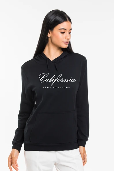 Kadın Kapşonlu Rahat Kalıp İnce El Yazılı Californıa Baskılı Swetashırt spr24swk121 ürün görseli