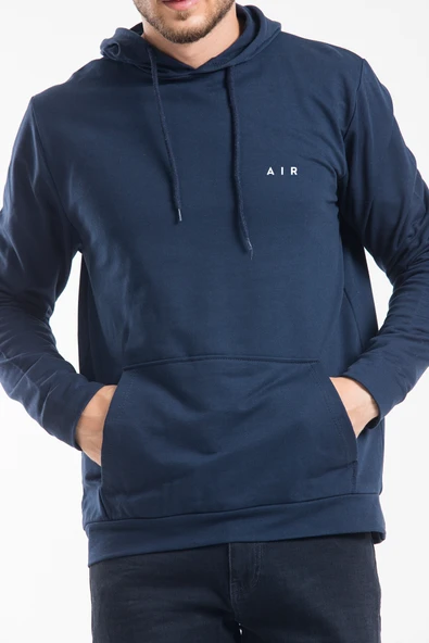 Erkek Kapşonlu Rahat Kalıp İnce AR Baskılı Swetashırt spr24sw122 - Resim 12