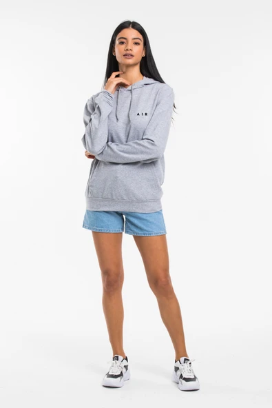 Kadın Kapşonlu Rahat Kalıp İnce AR Baskılı Swetashırt spr24swk122 - 7