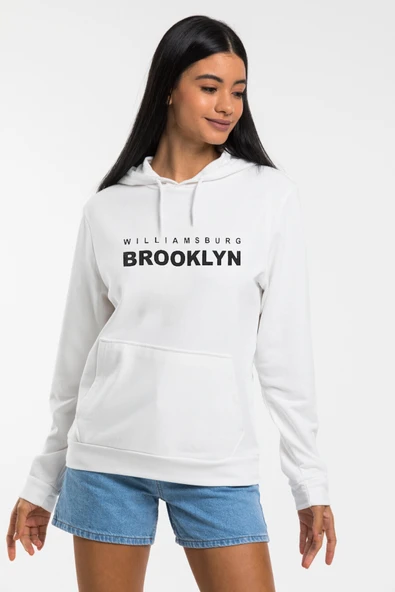 Kadın Kapşonlu Rahat Kalıp İnce Wıllamsburg Brooklyn Baskılı Swetashırt spr24swk123 - 5