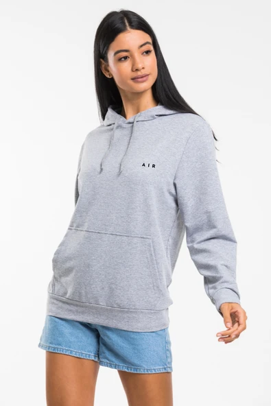 Kadın Kapşonlu Rahat Kalıp İnce AR Baskılı Swetashırt spr24swk122 - 8