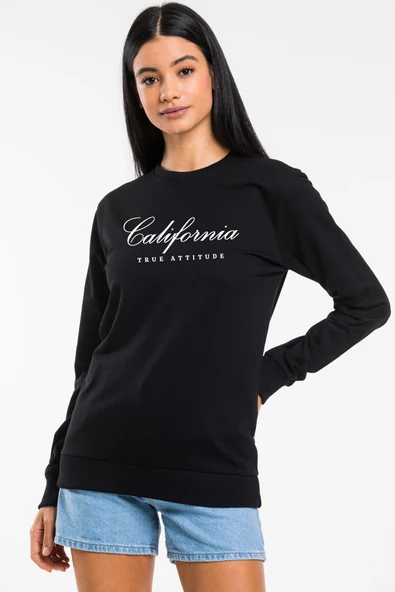 Kadın Bisiklet Yaka Regular Kalıp İnce Californıa  Baskılı Sweatshırt SPR24SWK125 - Resim 1