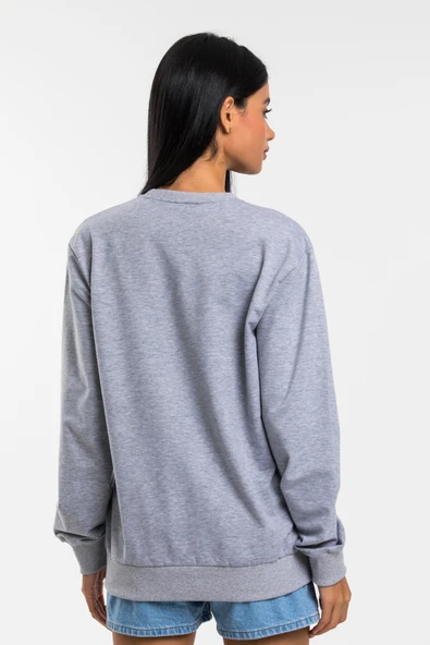 Kadın Bisiklet Yaka Regular Kalıp İnce Californıa  Baskılı Sweatshırt SPR24SWK125 - Resim 11