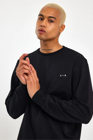 Erkek Bisiklet Yaka Regular Kalıp İnce AR Baskılı Sweatshırt SPR24SW124 - 2