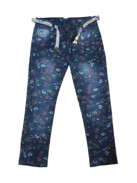 Pıtırık P00030 Çocuk Kız Çiçekli Kot Pantolon ürün görseli